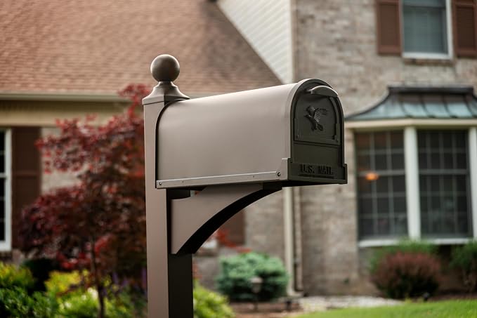 Architectural Mailboxes Arlington Steel Post Mount, Textured Bronze, Large | Galvanized steel build for outside with weather-resistant build and rust-resistant powder-coat finish. USPS approved.
