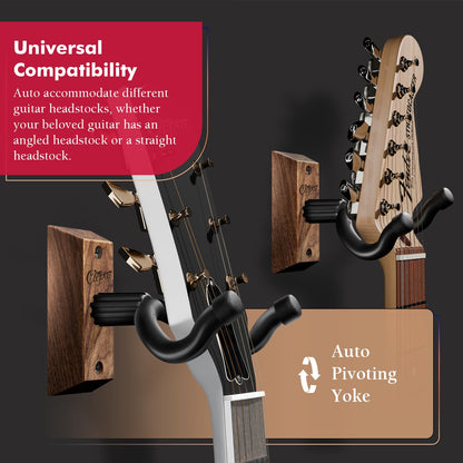 ClefArc Guitar Wall Mount 2 Pack - U-Shape Guitar Wall Hangers, Guitar Stand Wall, Black Walnut Guitar Hanger, Pick Holder, Gifts for Guitarists, with 6 Assorted Guitar Picks