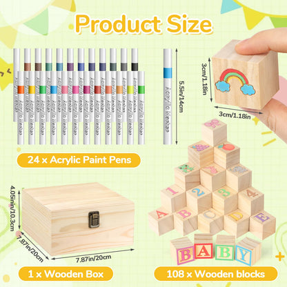 Nyxuso Baby Shower Games Blocks Set, 134 Pcs Wooden Blocks Kit for Baby Shower Party Gender Reveal Party Decorations(Green)