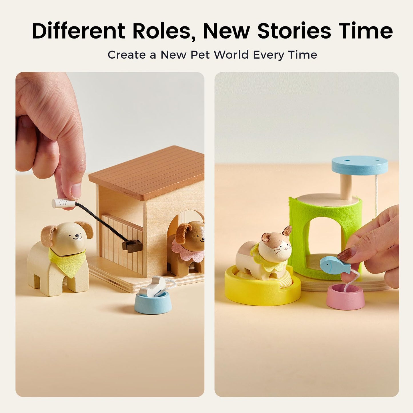 Tiny Land Wooden Dollhouse，Wooden Dollhouse Animal Set