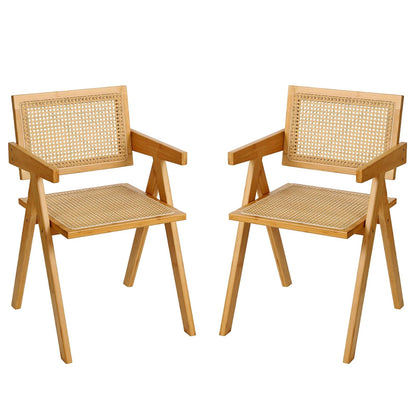 Furlide Rattan Dining Chairs Set of 2, Modern Mid Century Accent Chairs, Comfy Armchairs, Outdoor Rattan Chairs with Armrest for Bedroom Living Room Reading Room Dining Kitchen