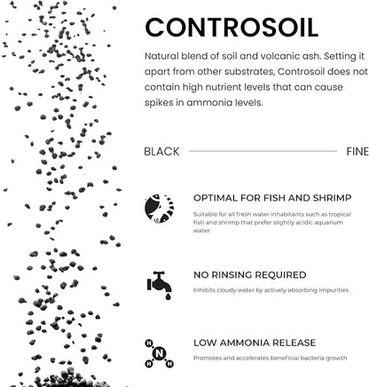Ultum Nature Systems Controsoil - Freshwater Aqua Soil Substrate for Fish, Shrimp, Live Plant Propagation and Aquascaping - 6.8pH Low Ammonia, Volcanic Ash - Black, Fine (3 Liter)