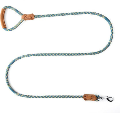 Mile High Life Leather Dog Leash, Heavy Duty Strong Genuine Leather Handle Rope Leash Soft and Comfortable for Small Medium Large Dogs (Peacock Blue, 72 Inch)