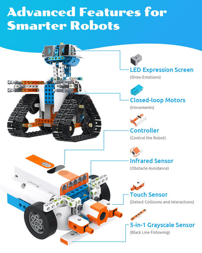 WhalesBot E7 Pro Coding & Remote Control Robot Kit for Kids 8+, Scratch & Modular Programming, Educational Engineering Science Toy Set with Smart Controller/Sensors/Motors for Kids Ages 8-12, 12-16