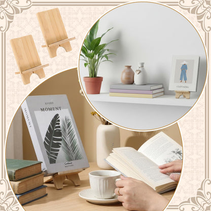 4 Pcs Bamboo Book Stand for Display, Sturdy Holder Easel for Home Office, Perfect for Albums, Magazines, Comics, Postcards, Artworks, and Video Games - Back to School Gift Idea