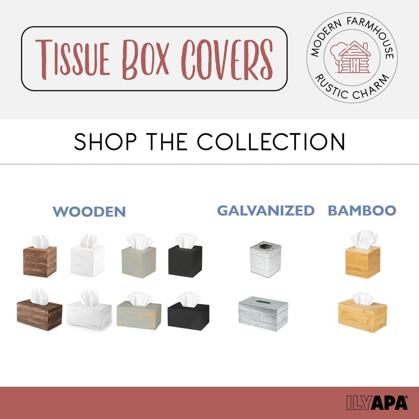 Ilyapa Wood Tissue Box Cover Rectangular - Rustic Farmhouse Wooden Tissue Holder