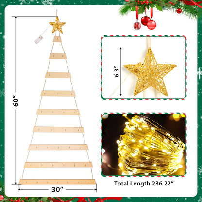 VAIPI 60 in Wall Hanging Christmas Tree with Lighted Christmas Wall Decor Wooden Flat Hanging Xmas Tree for Holiday 60'' x 30''
