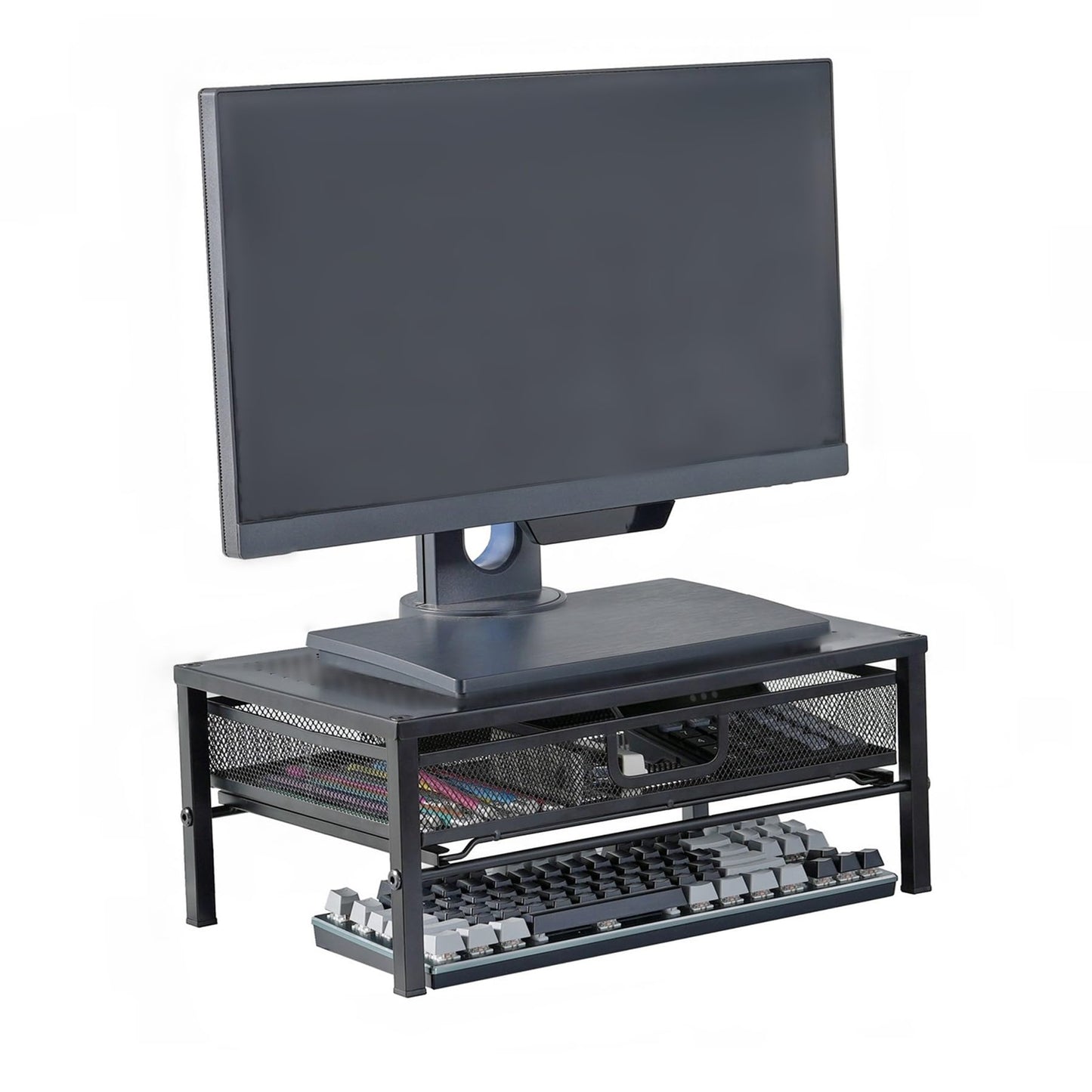 Mknana Metal Computer Stand for Desk,Monitor Riser with Drawer ,Desktop Stand for Laptop,Printer and Monitor,Black