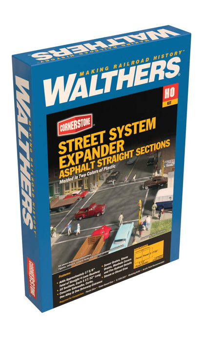 Walthers Cornerstone Asphalt Street System-Straight Sections pkg(10) with Accessories 933-3195 HO Scale Model Railroad - Scenery Kit