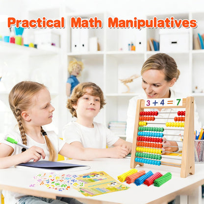 Wooden Abacus for Kids Math Games for Kids 5-7 Abacus Counters Homeschool Counting Toys for 3-5 6-8 Boys Girls Gifts Math Manipulatives Educational Learning Toys for 4 Year Old with Number Cards 1-100