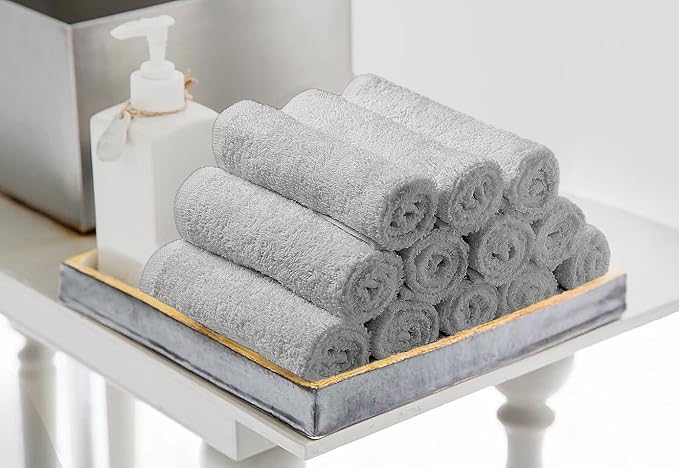 Avalon Towels Cotton Washcloths 24-Pack – 12 x 12 Inch Silver Super Soft &