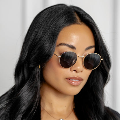 WearMe Pro - Reflective Lens Round Trendy Sunglasses (Gold Frame/Black Lens, 51)