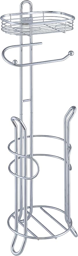 SunnyPoint Bathroom Heavyweight Toilet Tissue Paper Roll Storage Holder Stand with Reserve and Shelve, The Reserve Area Has Enough Space to Store Mega Rolls. (Chrome)