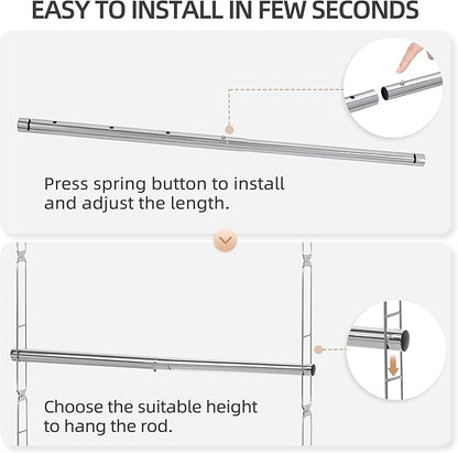 STORAGE MANIAC Hanging Closet Rod, Adjustable Width and Height Closet Hanging