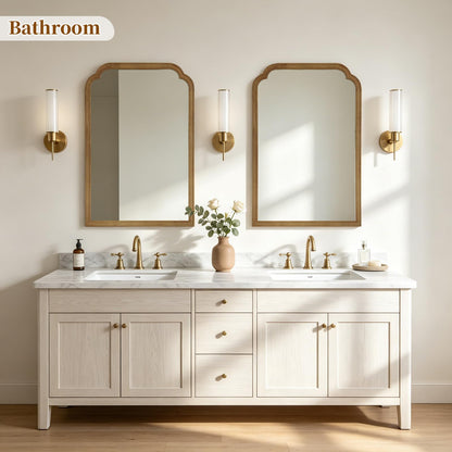 HOMECOOKIN Wood Bathroom Mirrors for Wall Mounted, Rustic Solid Wood Frame Wall Mirrors Decorative for Living Room, Entryway, Bedroom Vanity, Arch Scalloped Farmhouse Mirror(24" x 36",Natural)