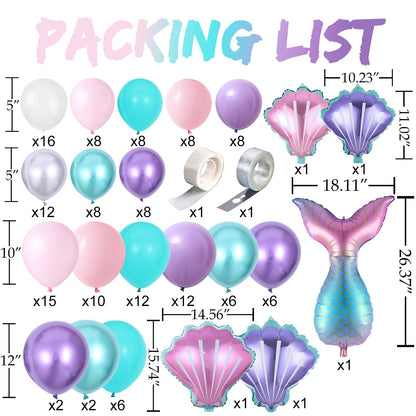 DNBOD Mermaid Party Balloon Arch Kit, 154Pcs Green Purple Little Mermaid Party Decorations Balloon Garland, Under the Sea Summer Birthday Party Supplies for Girls
