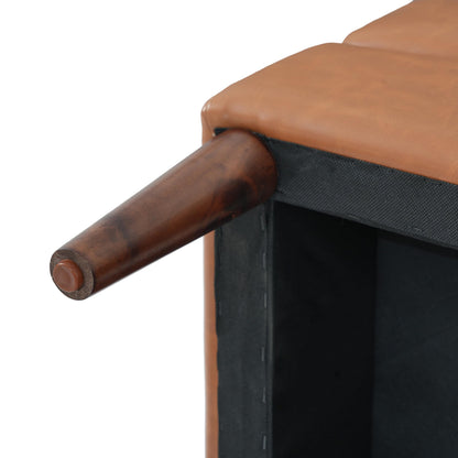 Christopher Knight Home Dalla Faux Leather Ottoman Coffee Table, Small Living Room Sofa Footrest, Wooden Rectangular Ottoman Footstool, Guest Extra Seat, Tan Brown+Walnut