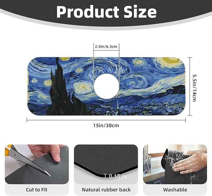 The Starry Night Kitchen Sink Splash Guard Faucet Mat Super Absorbent Fast
