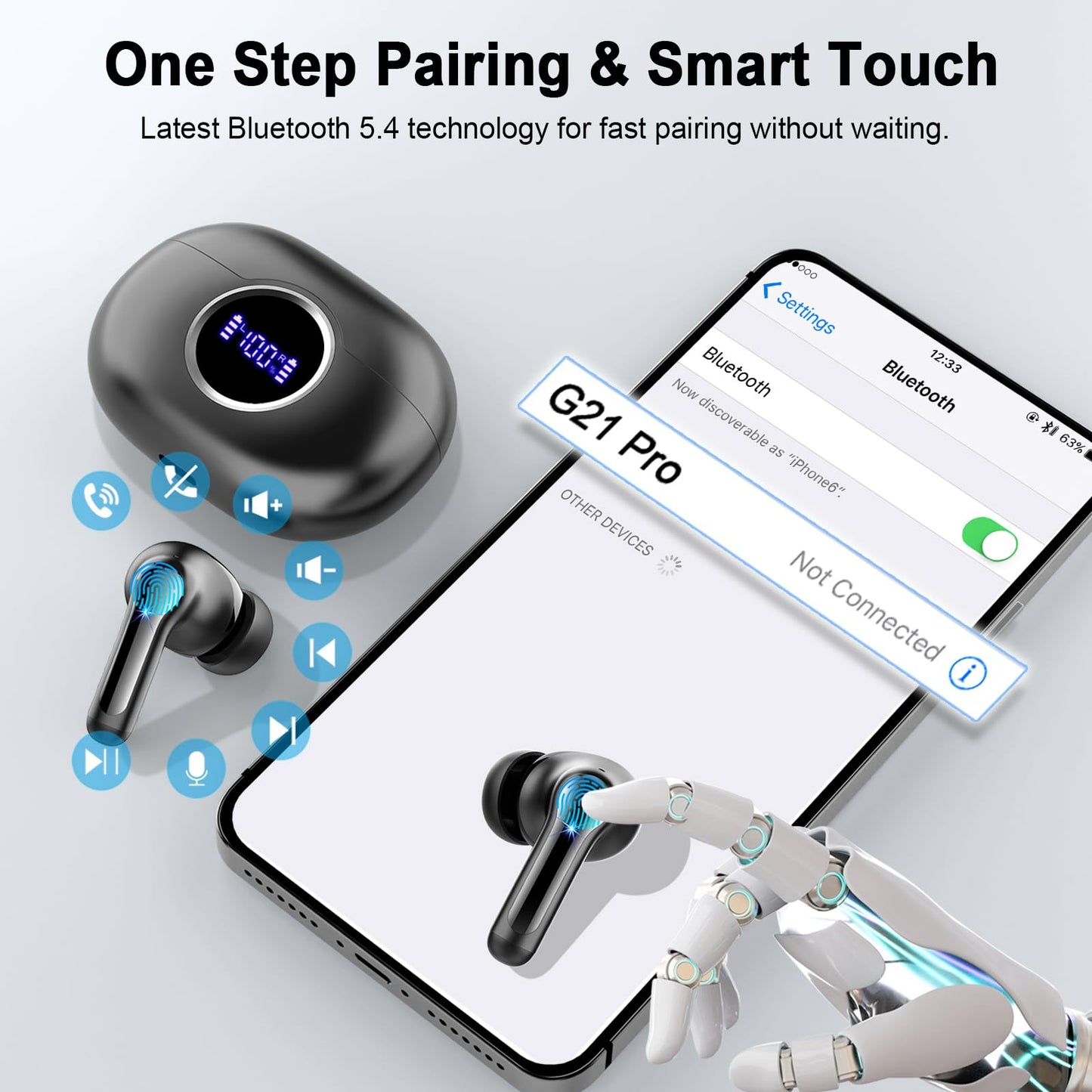 Wireless Earbuds, 2026 3D-Stereo Bluetooth 5.4 Headphones Deep Bass Ear Bud, 4 ENC Noise Cancelling Mic, 40+Hrs USB-C Earphones, IP-X7 Waterproof Headset for Sport Workout Gym Laptop Pad Android iOS