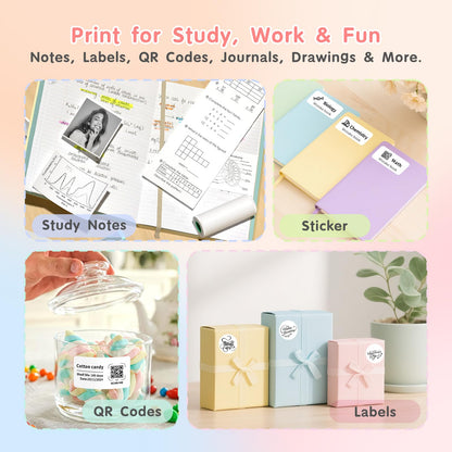 Gloryang JD-23 Sticker Printer, Mini Portable Thermal Printer Print Pod, Inkless Bluetooth Label Maker Machine for DIY Crafts, Journaling, Office & Home Use, 2 Rolls Sticker Paper, Pink