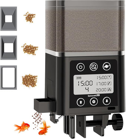 Automatic Fish Feeder for Aquarium, ZWJBSGY Three Precision Feed Funnels and A Fully Sealed, Moisture-Proof Design 320ml Large-Capacity Vacation Fish Feeder with Timer (Black)