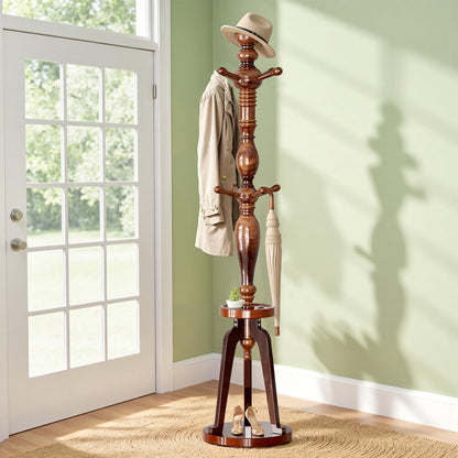 Coat Rack Freestanding with 8 Hooks & Storage Shelf, Wooden Hall Tree Coat Hanger Stand, Heavy Duty Entryway Organizer with 220 LB Load Capacity, Sturdy Wood Coat Tree for Entryway Hallway Office Home