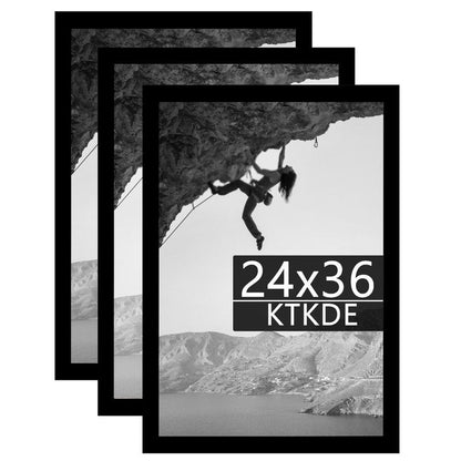 KTKDE 24x36 Poster Frame Black 3 Pack, 36 x 24 Picture Frames Wooden with Polished Plexiglass,Horizontal or Vertical Wall Mounting Hanging Large Studio Gallery Photo Frames Wall Art