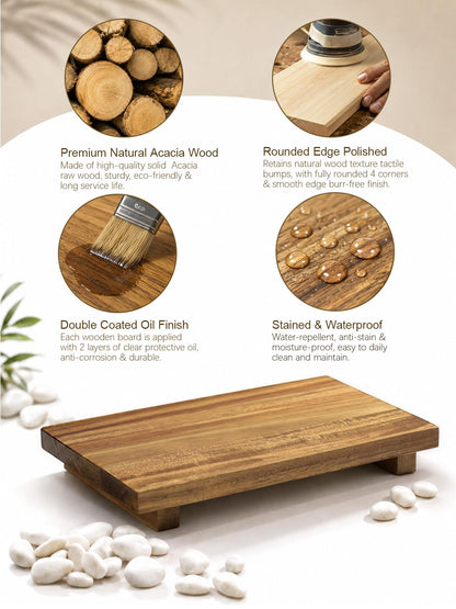 Duseu 12x7 Inch Acacia Wood Pedestal Stand, Wood Riser for Kitchen Counter, Farmhouse Wood Display Riser for Coffee Bar, Soap Dish, Plant Stand, Bathroom Organizer