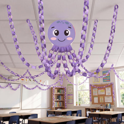 Motipuns 301 Pcs Under The Sea Paper Chains, Octopus DIY Paper Chain Garland for Classroom, Purple Ocean Theme Bulletin Board Decor Summer Party Craft Supplies 1" x 8"