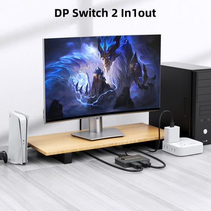 Displayport Switch 2-in-1-out, 8K@60Hz, 4K@120Hz, Resolution DP 1.4 DisplayPort Switcher Selector Box【Not Support Bi-Direction .Not Support1 in 2 Out 】