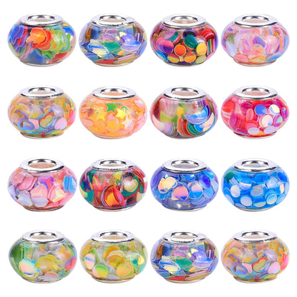 AIPRIDY Girls' Lucky Lover Amber Beads, Big Hole Spacer European Craft Beads for DIY Charms Bracelet Jewelry Making (Fishscale Silver Core)