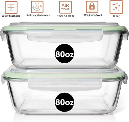 Razab 10 Cups/ 80 Oz 4 Pc Glass Food Storage Containers