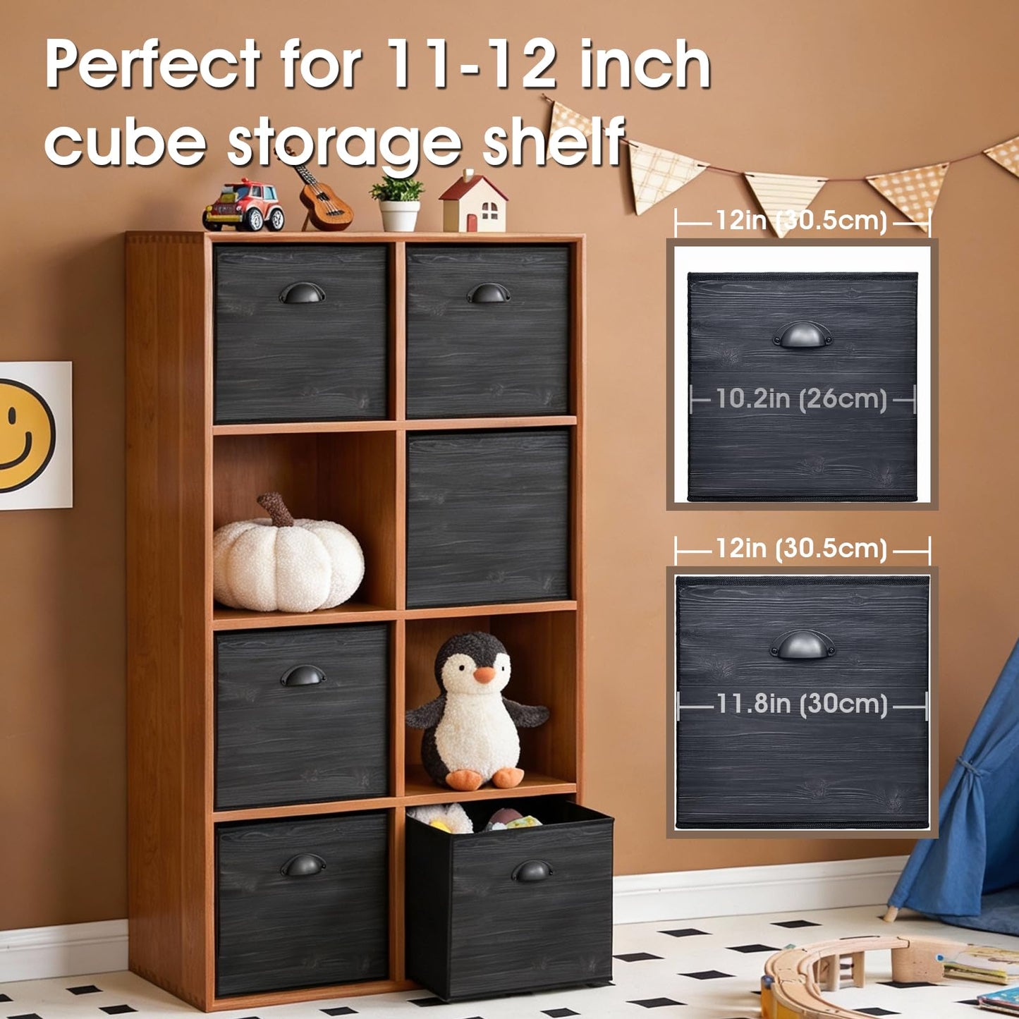 homyfort Faux Wood Grain Cube Storage Organizer Bins, 12x12 Inch Storage Cubes, Closet Cloth Baskets Box for Shelves, Set of 6