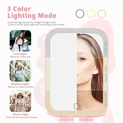 Travel Makeup Mirror, Portable Mirror with 3 Adjustable Light Settings, USB-Rechargeable Vanity Mirror with Lights，Gift for Women and Girls