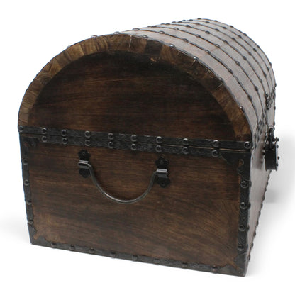 Nautical Cove Wood Treasure Chest with Decorative Rivets and Reinforcing Iron Strips with Lock and Skeleton Keys (Dark Antique, X-Large 16x12x12) – Wooden Keepsake Box, Pirate Decor, Storage Chest