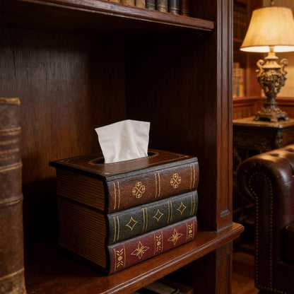 Crafted Classical Retro Wooden Antique Book Tissue Box Cover Square Tissue Holder Dispenser Paper Case Napkin Holder Home Decor for Bathroom Living Room Office Kitchen Car Farmhouse