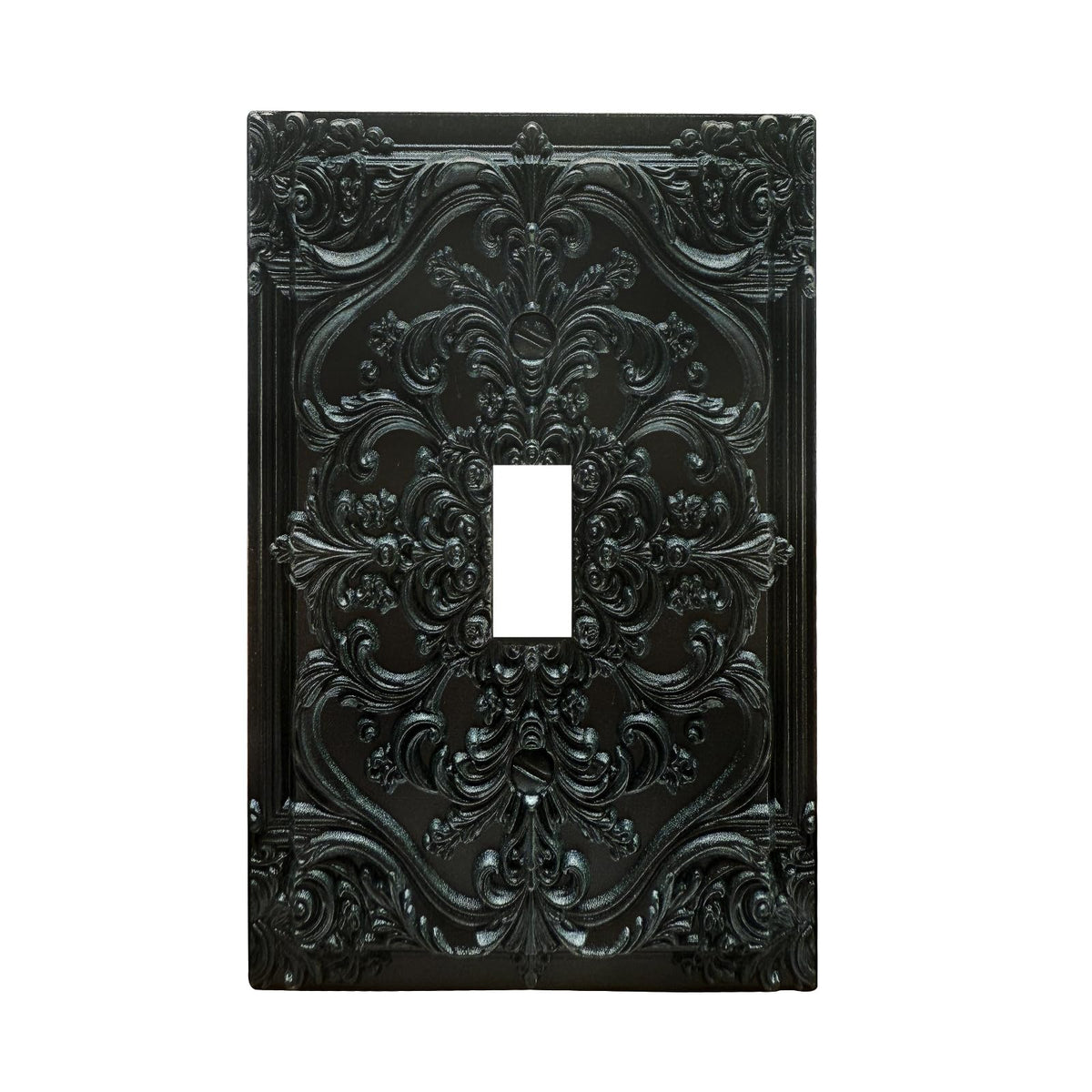 Spshian Decorative Light Switch Plate Covers Black Flower Elegant 3D Floral Embossed 1 Gang Light Switch Cover Plate Single Toggle Wall Plate Outlet Covers Faceplate for Bedroom Home Decor