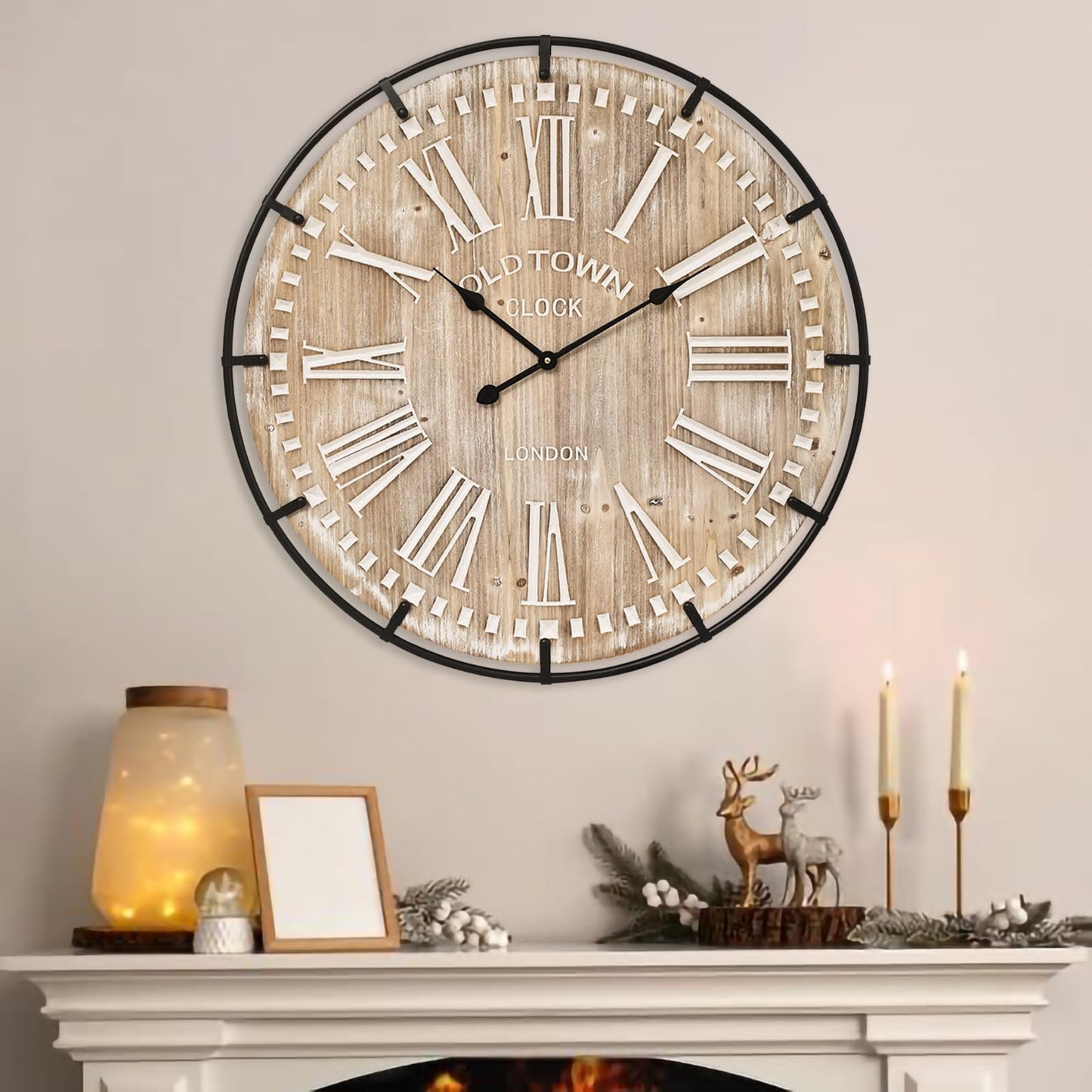 EMAX HOME 30 Inch Extra Large Wall Clock - Farmhouse Rustic Wood & Metal Design Silent Non-Ticking Battery Operated Decorative Oversized Clock for Living Room, Kitchen, Office & Bedroom