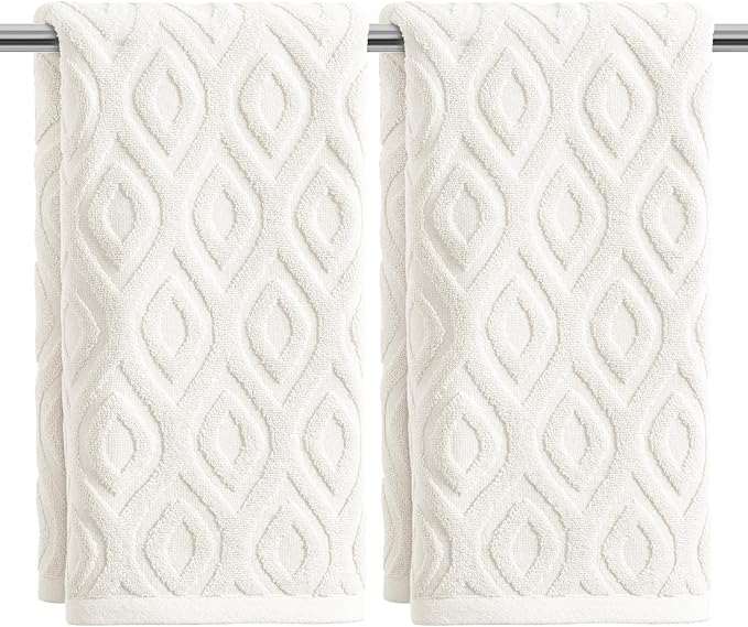 Artoid Mode 2 Pcs White 3D Diamond Grid Jacquard Hand Towels