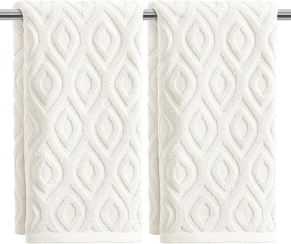 Artoid Mode 2 Pcs White 3D Diamond Grid Jacquard Hand Towels