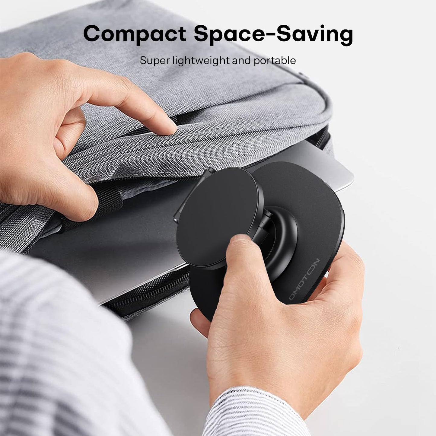 OMOTON 360°Rotating Magnetic Phone Stand for Desk, Adjustable Foldable Aluminum for MagSafe Cell Phone Stand Holder with Non-Slip Base, for iPhone 17/16/15/14 Pro Max Air/MagSafe Case- Black