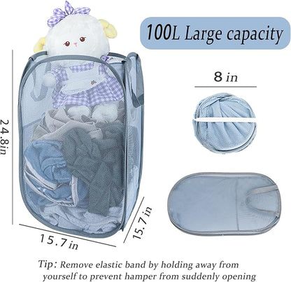 Upgraded 100L Extra Large Collapsible Laundry Baskets, 2 Pack XL Mesh Pop Up