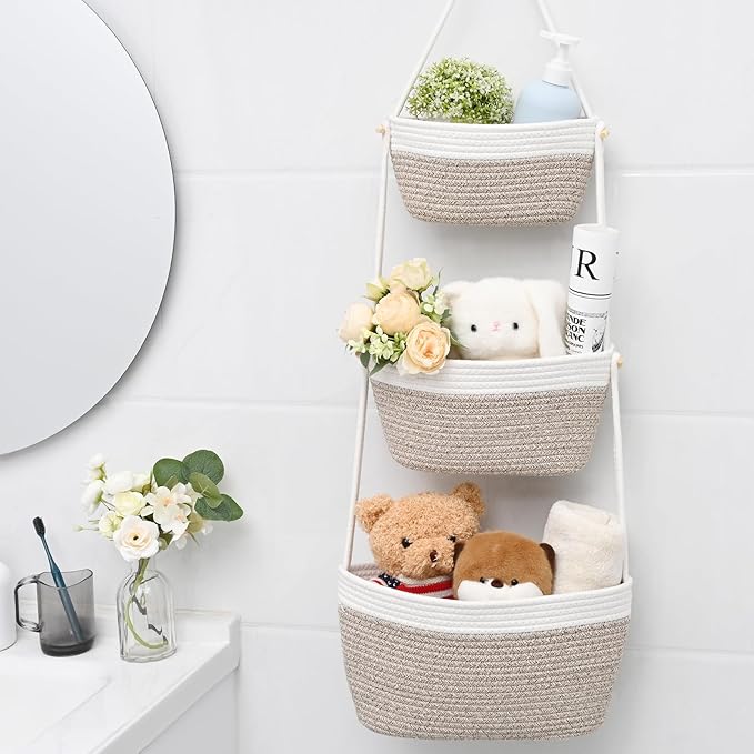 Hanging Storage Baskets, Over the Door Basket, Cotton Wall Baskets Storage