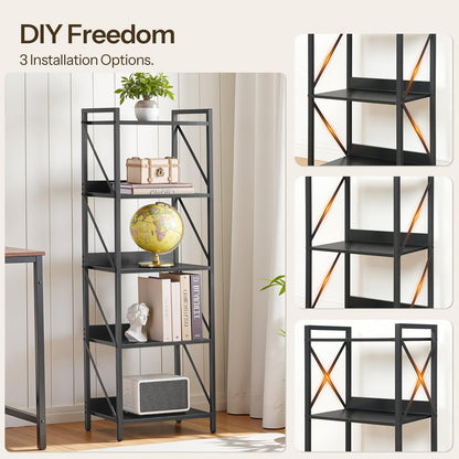HOOBRO Literature Organizer and Bookshelf Bundle, 12 Compartments Office Mailbox with Adjustable Shelves, 5-Tier Industrial Bookcase for Home, Office, Black BK12WF01-BB73SJ01