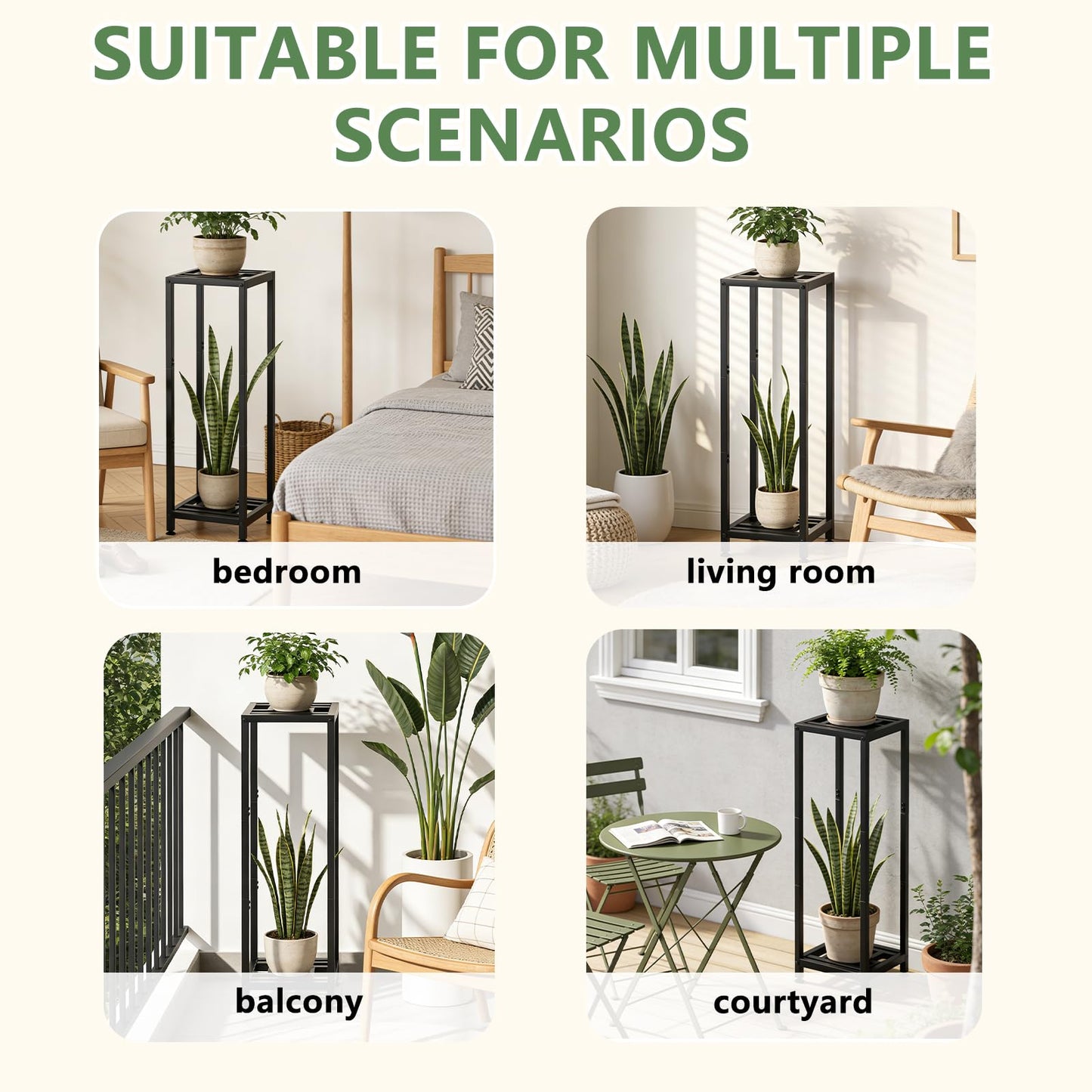Umi.pzsy Metal Plant Stand, 2-Tier Indoor Outdoor Flower Pot Holder, 40*11.81*11.81 Inch, 230 lb Capacity, Adjustable Feet, Black (40*11.81*11.81 inches)