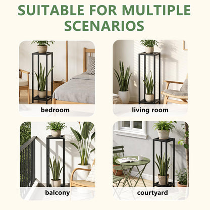 Umi.pzsy Metal Plant Stand, 2-Tier Indoor Outdoor Flower Pot Holder, 40*11.81*11.81 Inch, 230 lb Capacity, Adjustable Feet, Black (40*11.81*11.81 inches)