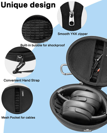 Hard Travel Carrying Case Compatible with Skullcandy Crusher Over-Ear Headphones. (Case Only, Not Include The Device)-Black(Black Lining)