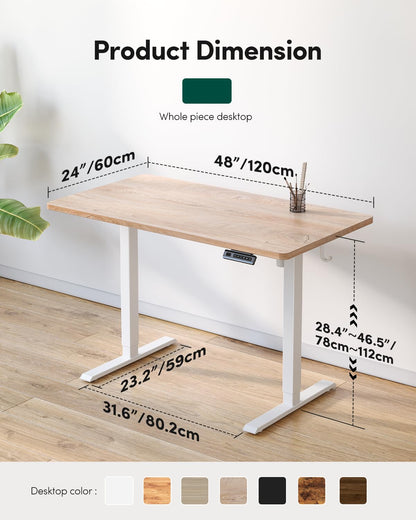 FEZIBO One-Piece Standing Desk, 48"x24" Seamless Desktop Electric Height Adjustable for Home Office, Study Rooms & Multi-Device Workstations, Maple