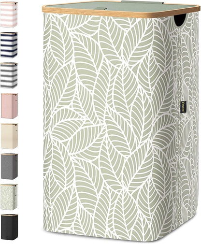 BALEINE Laundry Hamper with Lid, Tall Laundry Baskets with Bamboo Pull Handles