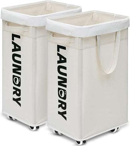 Goodpick Laundry Baskets with Wheels and Handle, Clothes Laundry Basket with